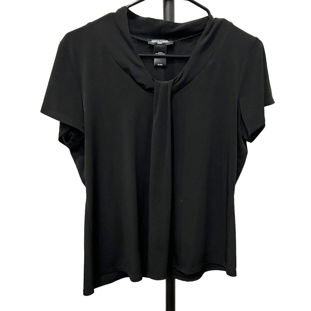 Notations Petite Flutter Sleeve Black Knot Front Blouse Sz LP